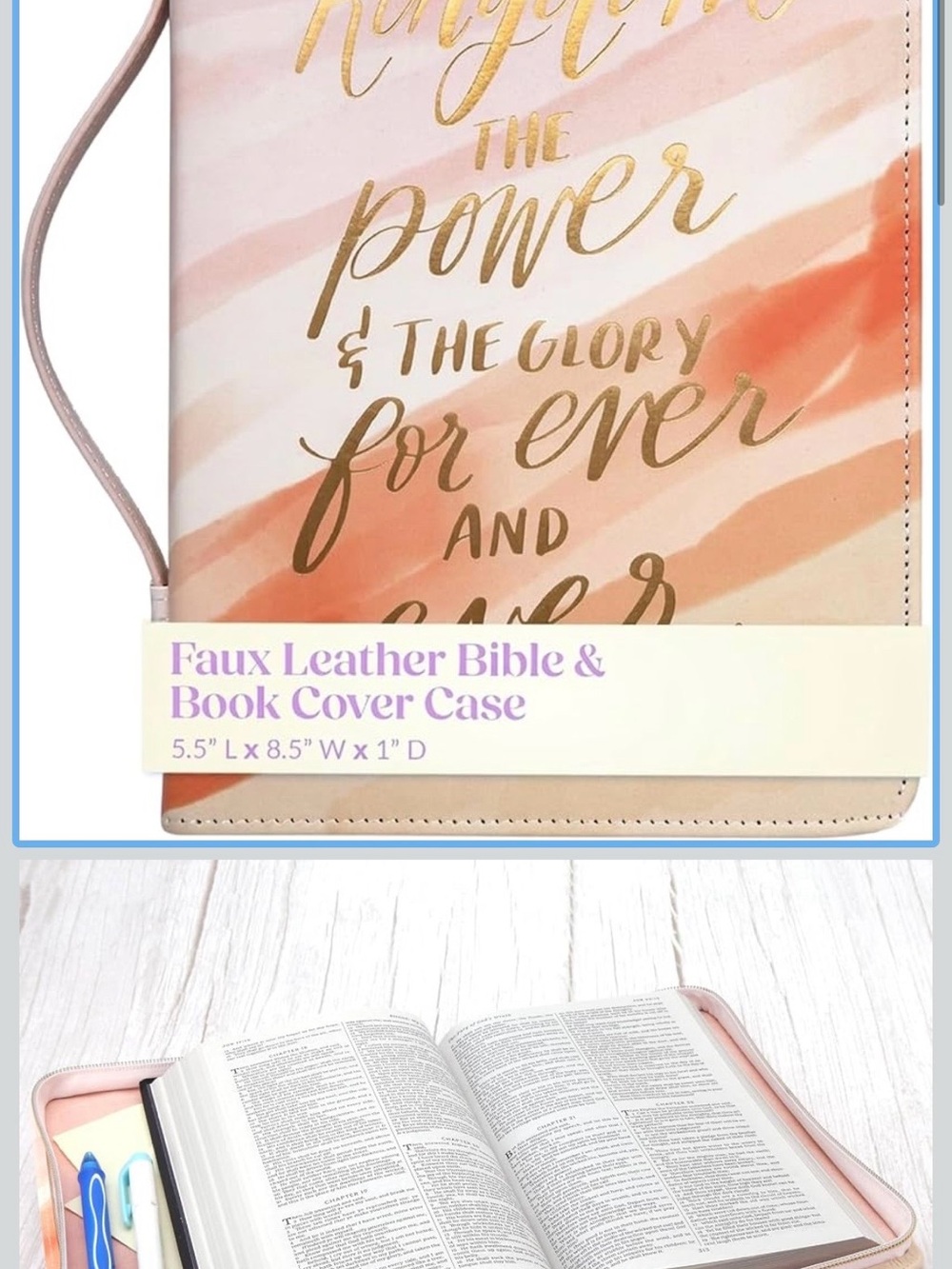 Eccolo Faux Leather Bible & Book Cover - Pink Ombre with Gold Script